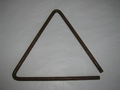 photo of old country primitive iron triangle w/ striker, vintage dinner bell for farm kitchen #2