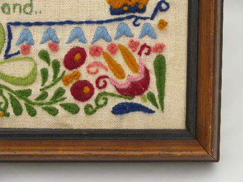 photo of old crewel work wool embroidery, hand-stitched Irish blessing framed #3