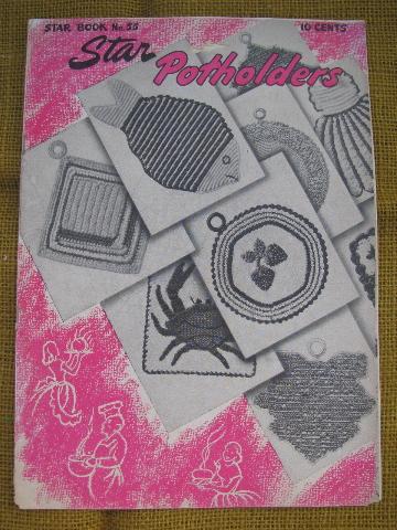 photo of old crochet potholders pattern booklets lot,40s vintage pot holders #2