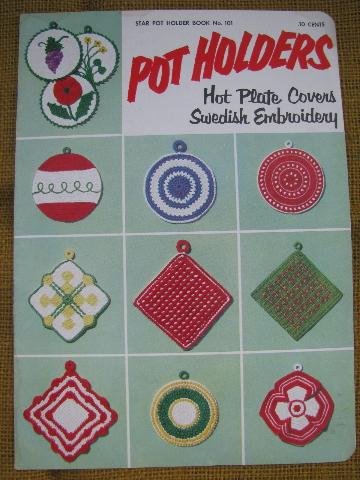 photo of old crochet potholders pattern booklets lot,40s vintage pot holders #3