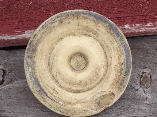 photo of old crock pottery cookie jar or kitchen canister, vintage yellow ware #5