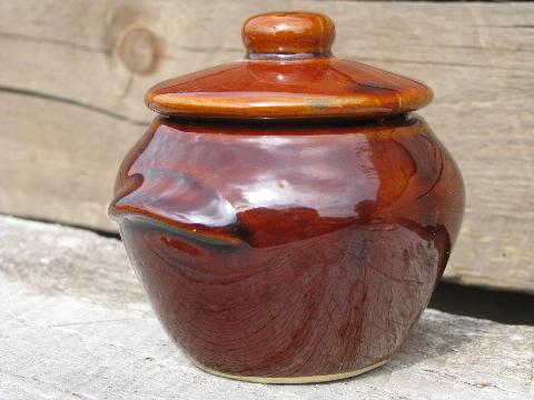 photo of old crockery jam jars or mustard pots, vintage stoneware pottery crocks #5