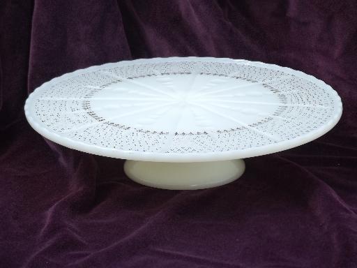 photo of old custard ivory glass cake stand, vintage pedestal plate for desserts #1