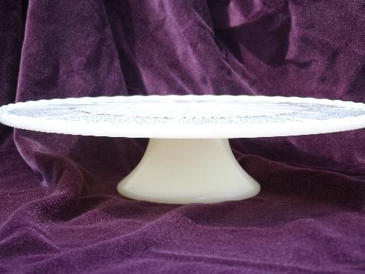 photo of old custard ivory glass cake stand, vintage pedestal plate for desserts #2