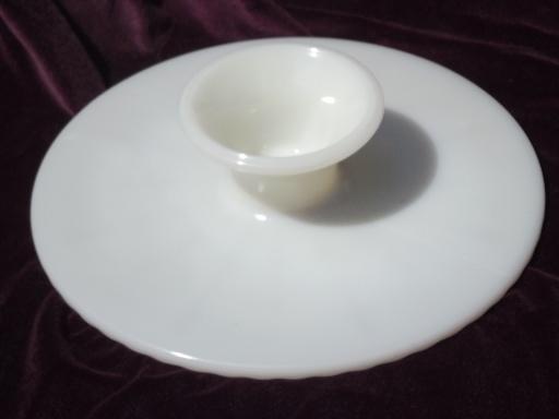 photo of old custard ivory glass cake stand, vintage pedestal plate for desserts #5