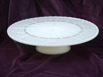 catalog photo of old custard ivory glass cake stand, vintage pedestal plate for desserts