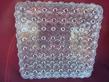 catalog photo of old daisy and button pattern pressed glass, crystal color square plate