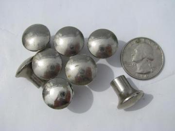 catalog photo of old deco nickel plated medical or dental cabinet hardware, lot of 8 knobs,