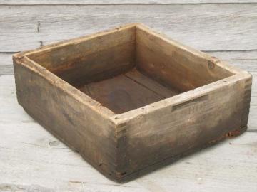 catalog photo of old dovetailed wood box, vintage packing crate for ammunition cartridges