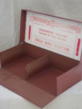 catalog photo of old dry goods store display case, None Better Woolens box for wool socks