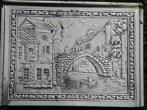 photo of old dutch canal bridge scene, vintage brass plated newspaper rack stand #2