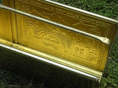 photo of old dutch canal bridge scene, vintage brass plated newspaper rack stand #3