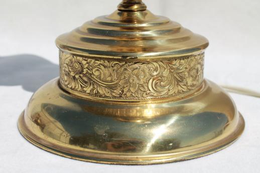 photo of old embossed brass table lamp, small solid brass reading light 40s or 50s vintage  #3