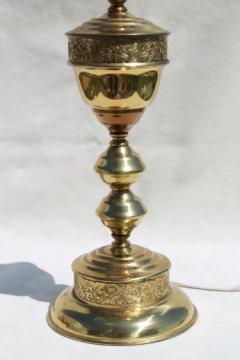 catalog photo of old embossed brass table lamp, small solid brass reading light 40s or 50s vintage 