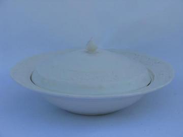 catalog photo of old embossed creamware china covered bowl tureen, vintage American Traditional Canonsburg