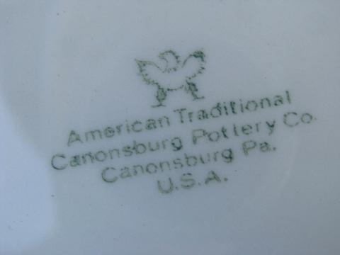 photo of old embossed creamware china, cups & saucers, vintage American Traditional Canonsburg #3