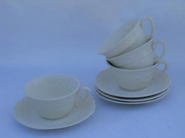 catalog photo of old embossed creamware china, cups & saucers, vintage American Traditional Canonsburg