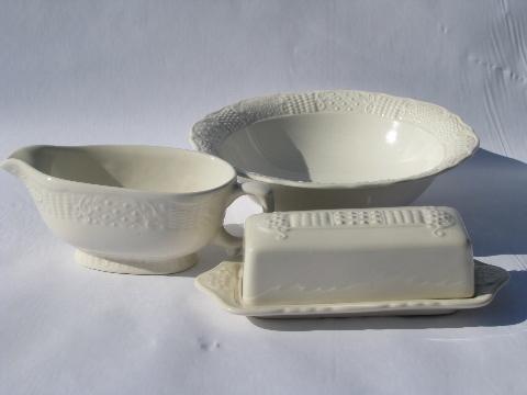 photo of old embossed creamware china serving pieces, vintage American Traditional Canonsburg #1