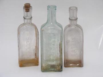 catalog photo of old embossed glass Seely's and Ayer's Sarsaparilla tonic medicine bottles