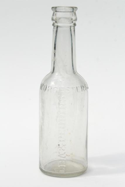 photo of old embossed glass bottle, vintage condiment bottle Lea & Perrins Worcestershire sauce #2