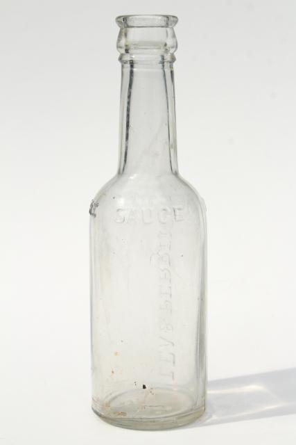 photo of old embossed glass bottle, vintage condiment bottle Lea & Perrins Worcestershire sauce #3