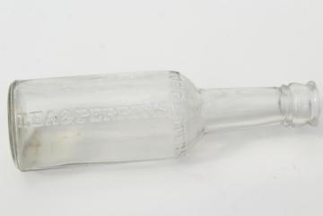 catalog photo of old embossed glass bottle, vintage condiment bottle Lea & Perrins Worcestershire sauce