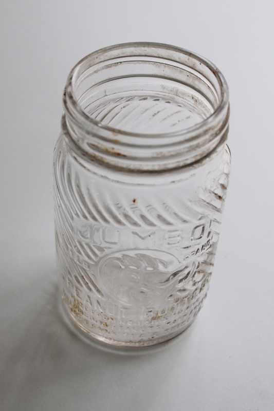 photo of old embossed glass jar w/ elephant, Jumbo Peanut Butter 1930s vintage  #1