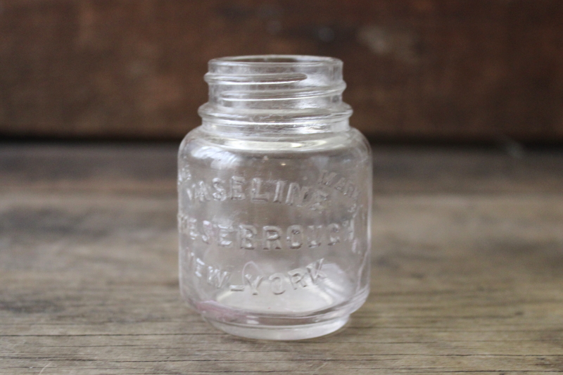 photo of old embossed glass medicine bottle trademark Vaseline jar vintage advertising #1