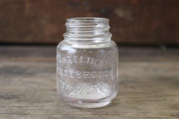 catalog photo of old embossed glass medicine bottle trademark Vaseline jar vintage advertising