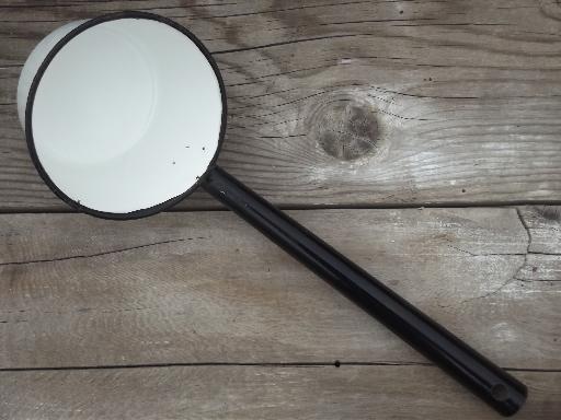 photo of old enamelware dipper, vintage black & white kitchenware enamel ladle #2