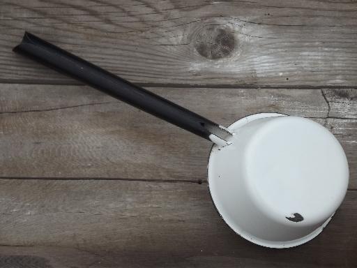 photo of old enamelware dipper, vintage black & white kitchenware enamel ladle #3