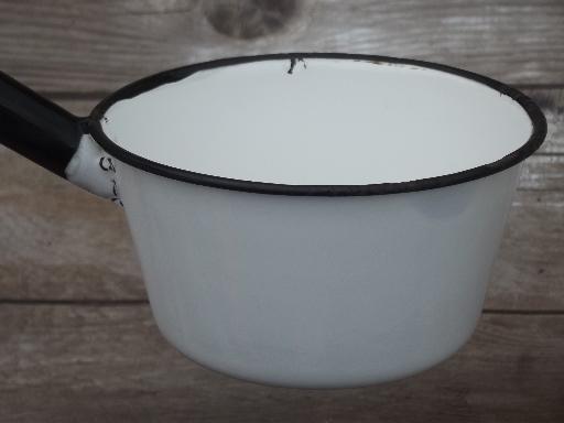 photo of old enamelware dipper, vintage black & white kitchenware enamel ladle #4