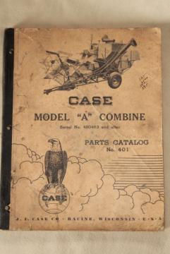 catalog photo of old farm equipment manual, mid-century vintage Case Model A combine