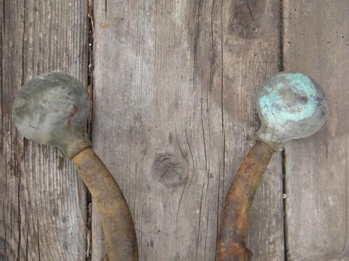 photo of old farm primitive iron buggy horse harness hames w/brass knobs finials #2