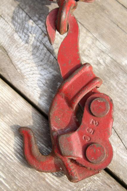 photo of old farm primitive tool, vintage block and tackle pulley hoist w/ rustic natural rope #8