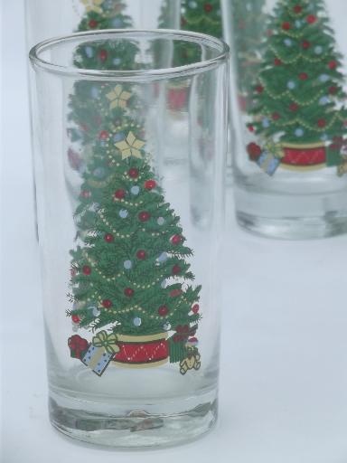 photo of old fashioned Christmas tree  w/ toys glass tumblers, vintage holiday glasses #2