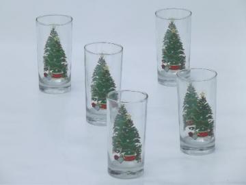 catalog photo of old fashioned Christmas tree  w/ toys glass tumblers, vintage holiday glasses