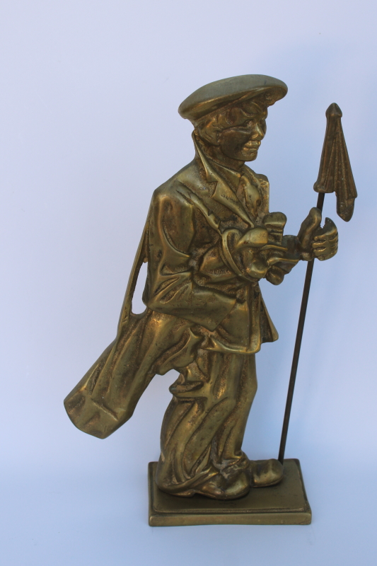 photo of old fashioned cast brass golfer golf caddy, vintage fireplace iron or large door stop  #1