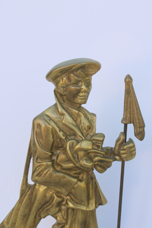 photo of old fashioned cast brass golfer golf caddy, vintage fireplace iron or large door stop  #3