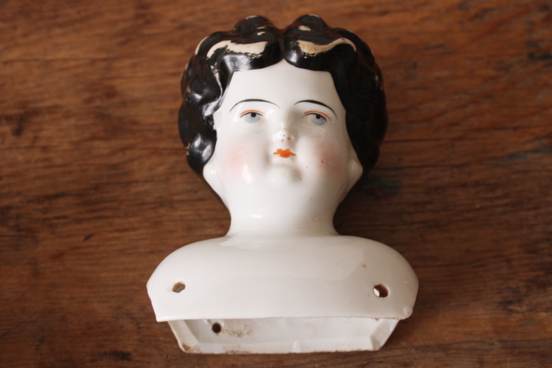 photo of old fashioned china doll head, large vintage reproduction or antique doll  #1