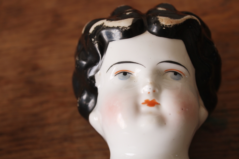 photo of old fashioned china doll head, large vintage reproduction or antique doll  #2