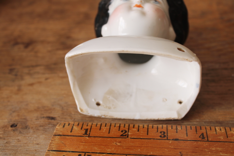 photo of old fashioned china doll head, large vintage reproduction or antique doll  #3