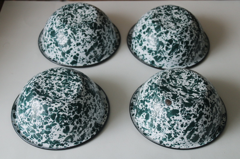 photo of old fashioned green & white splatter spatterware enamel ware chili or stew bowls  #2