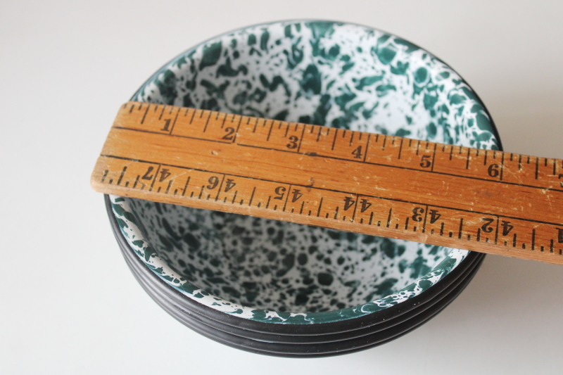 photo of old fashioned green & white splatter spatterware enamel ware chili or stew bowls  #5