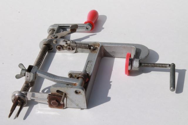 photo of old fashioned metal hand-crank apple peeler or potato peeler #3