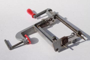 catalog photo of old fashioned metal hand-crank apple peeler or potato peeler