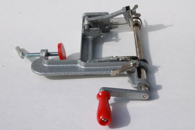 photo of old fashioned metal hand-crank apple peeler or potato peeler #6