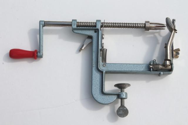 photo of old fashioned metal hand-crank apple peeler or potato peeler #4
