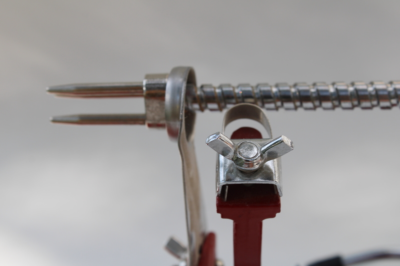 photo of old fashioned red metal hand crank apple peeler, vintage style kitchen tool #2