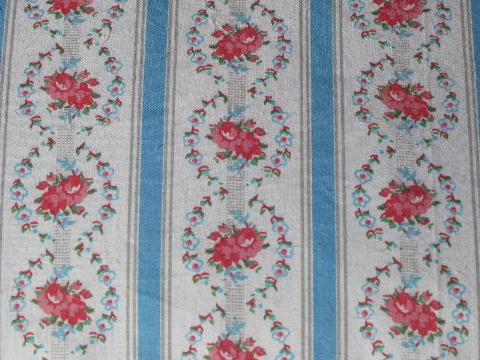 photo of old feather down pillow, vintage flowered striped cotton fabric cover #2